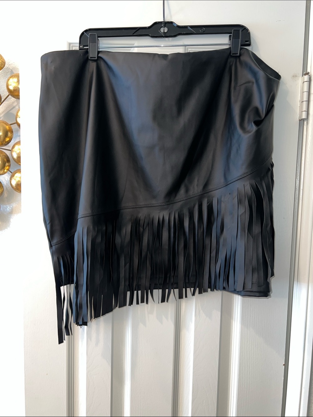 Forever 21 Black Faux Leather Asymmetrical Fringe Mini Skirt